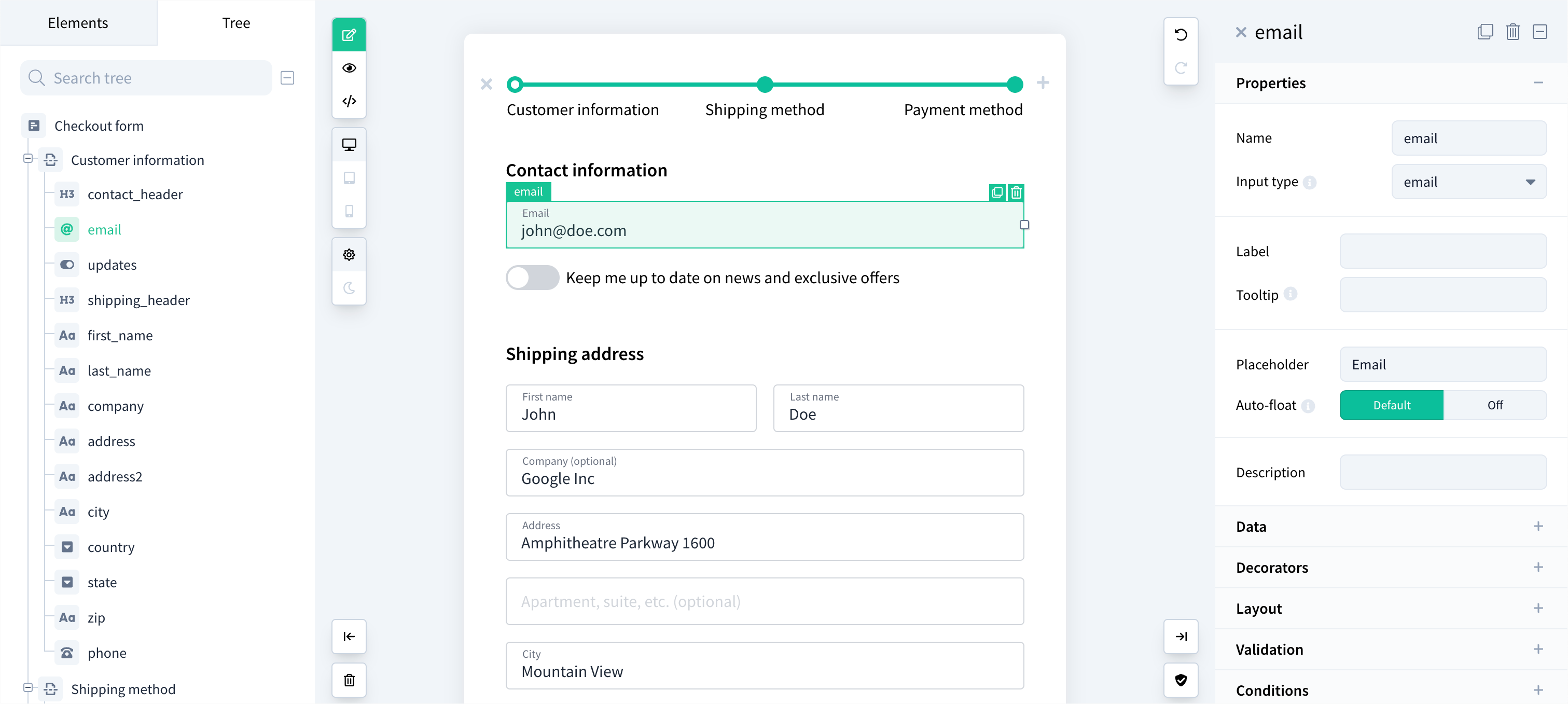 screenshot of Vueform Builder